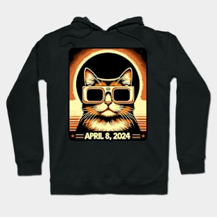 Cat in Eclipse Glasses Totality 2024 Total Solar Eclipse Hoodie